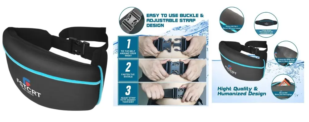 A picture of the strap and buckle for a scuba diving vest.